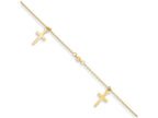 FJC Finejewelers 9 Inch 14k Yellow Gold Polished And Textured Cross W/ 1in Ext. Anklet