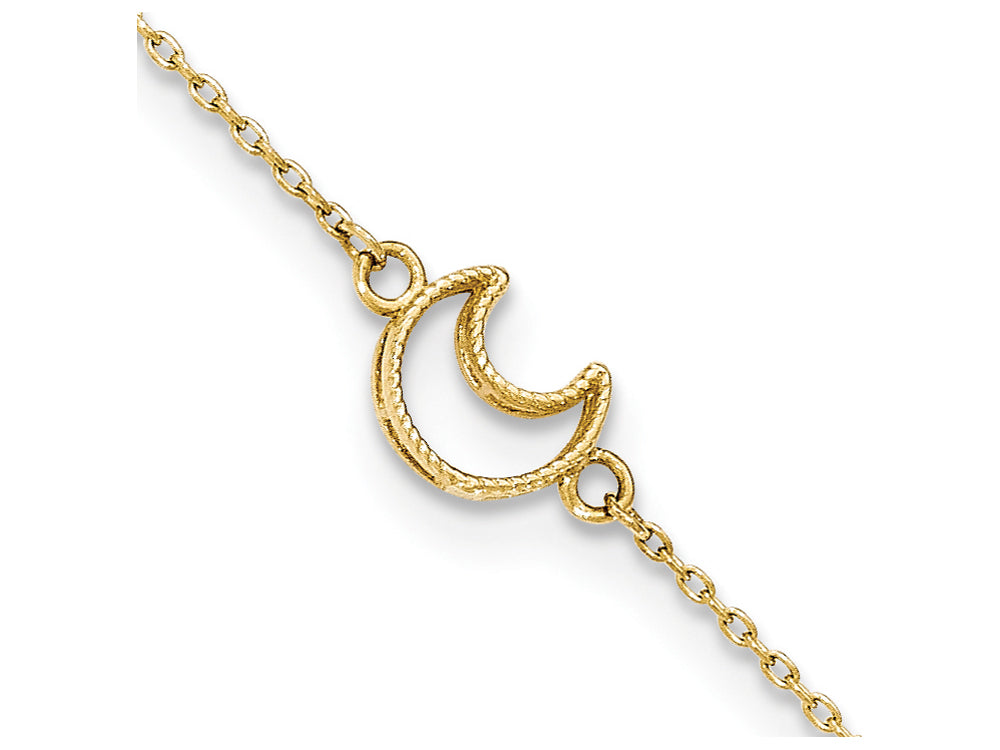 FJC Finejewelers 10 Inch 14k Gold Textured And Polished Moon W/ 1in. Ext. Anklet