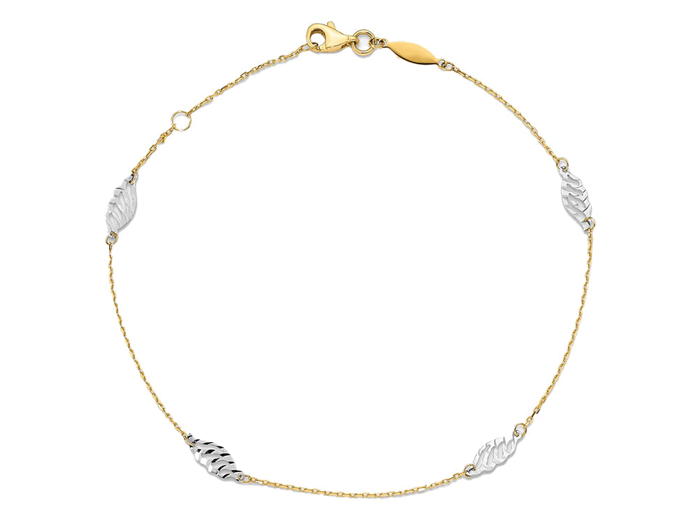 FJC Finejewelers 10 Inch 14 kt Two Tone Gold Textured And Polished Leaf W/ 1" Ext. Anklet