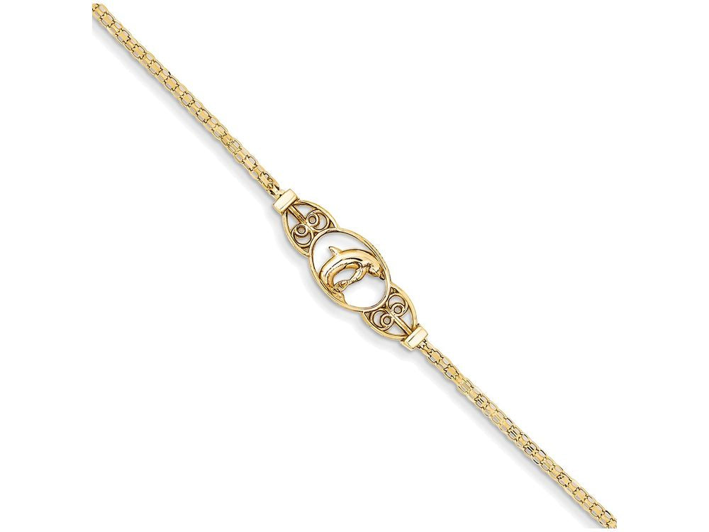 FJC Finejewelers 9 Inch 14k Yellow Gold Polished Dolphin Anklet (Smaller Ankles)