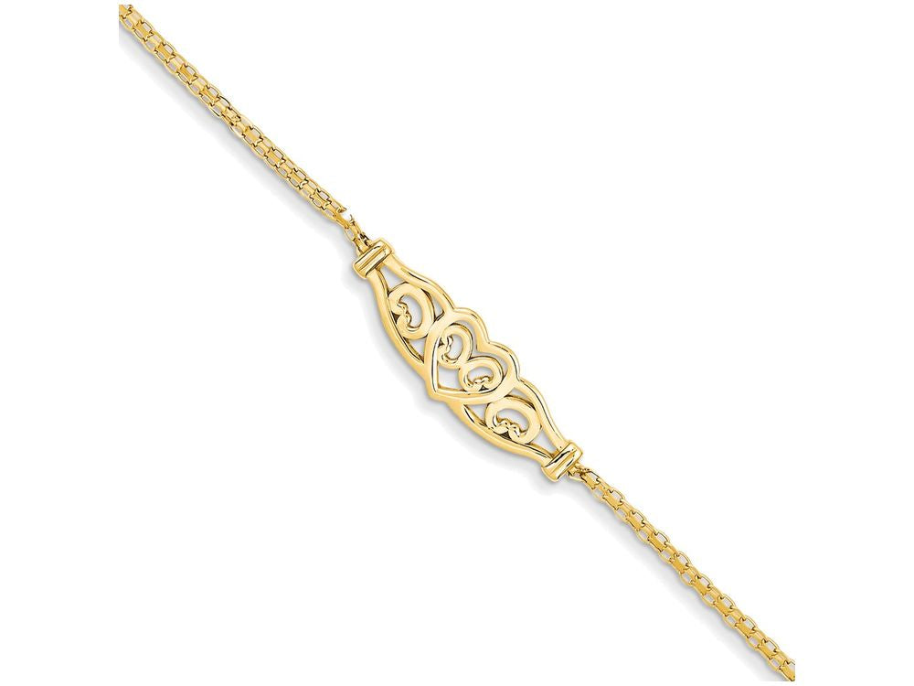 FJC Finejewelers 10 Inch 14k Yellow Gold Polished Filigree Heart Anklet