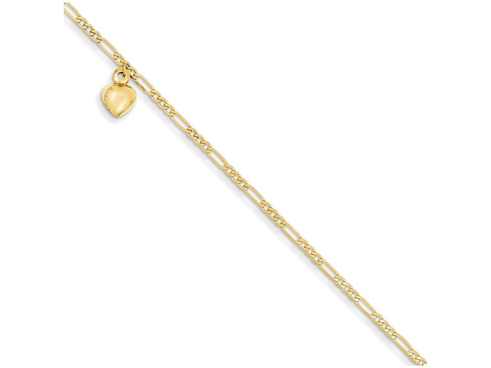 FJC Finejewelers 10 Inch 14k Yellow Gold Figaro Link With Dangling Heart Anklet