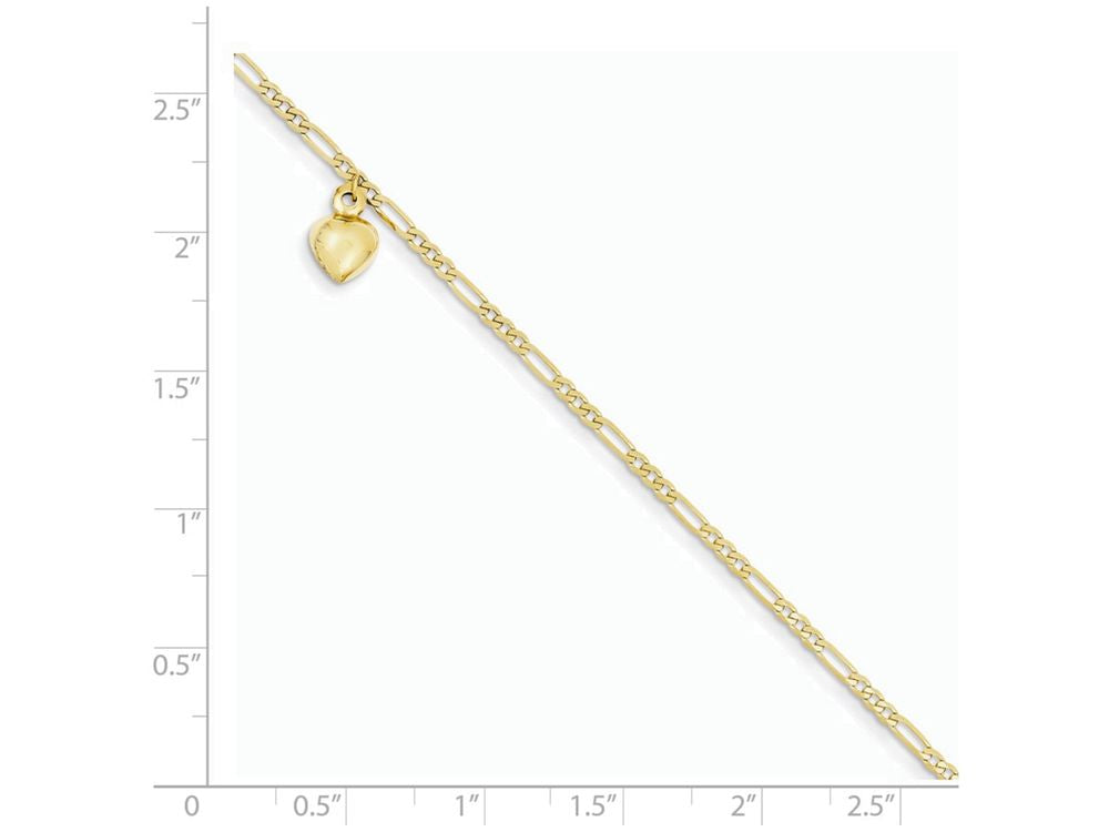 FJC Finejewelers 9 Inch 14k Yellow Gold Figaro Link With Dangling Heart Anklet (Smaller Ankles)