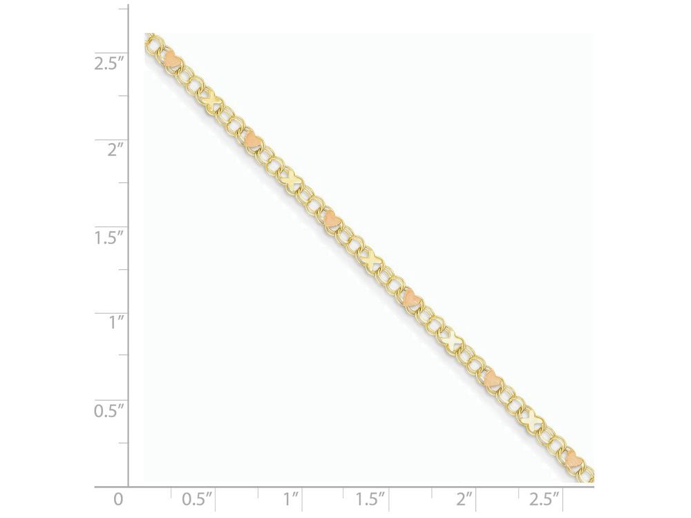 FJC Finejewelers 10 Inch 14k Yellow Gold and Rhodium X's and Hearts Anklet