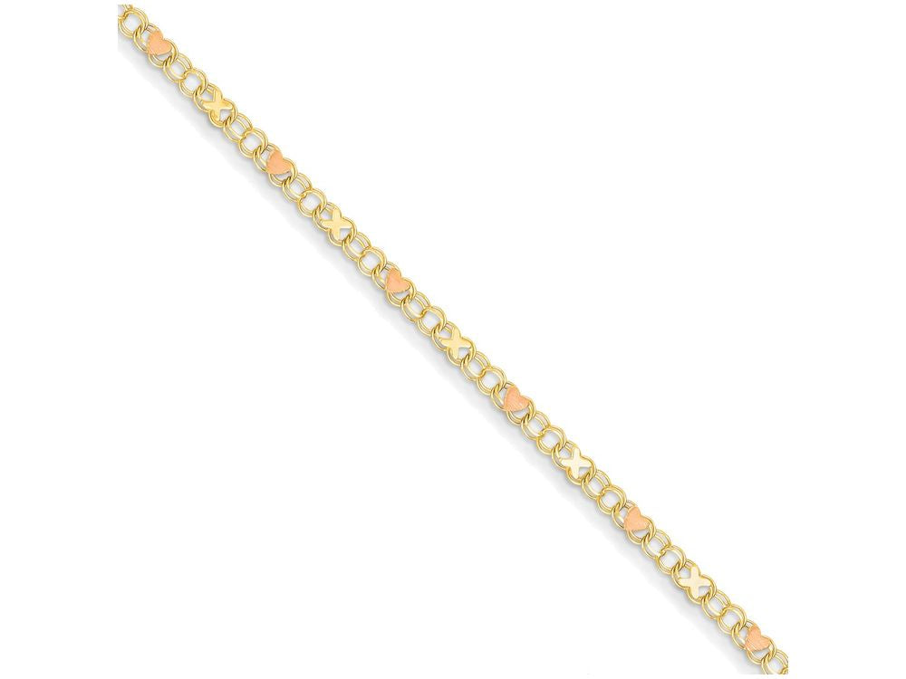 FJC Finejewelers 10 Inch 14k Yellow Gold and Rhodium X's and Hearts Anklet