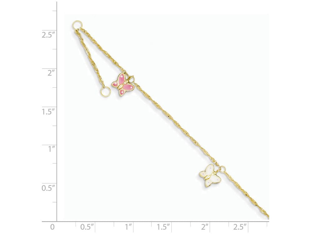 FJC Finejewelers 10 Inch 14k Yellow Gold Adjustable Enameled Butterfly Anklet