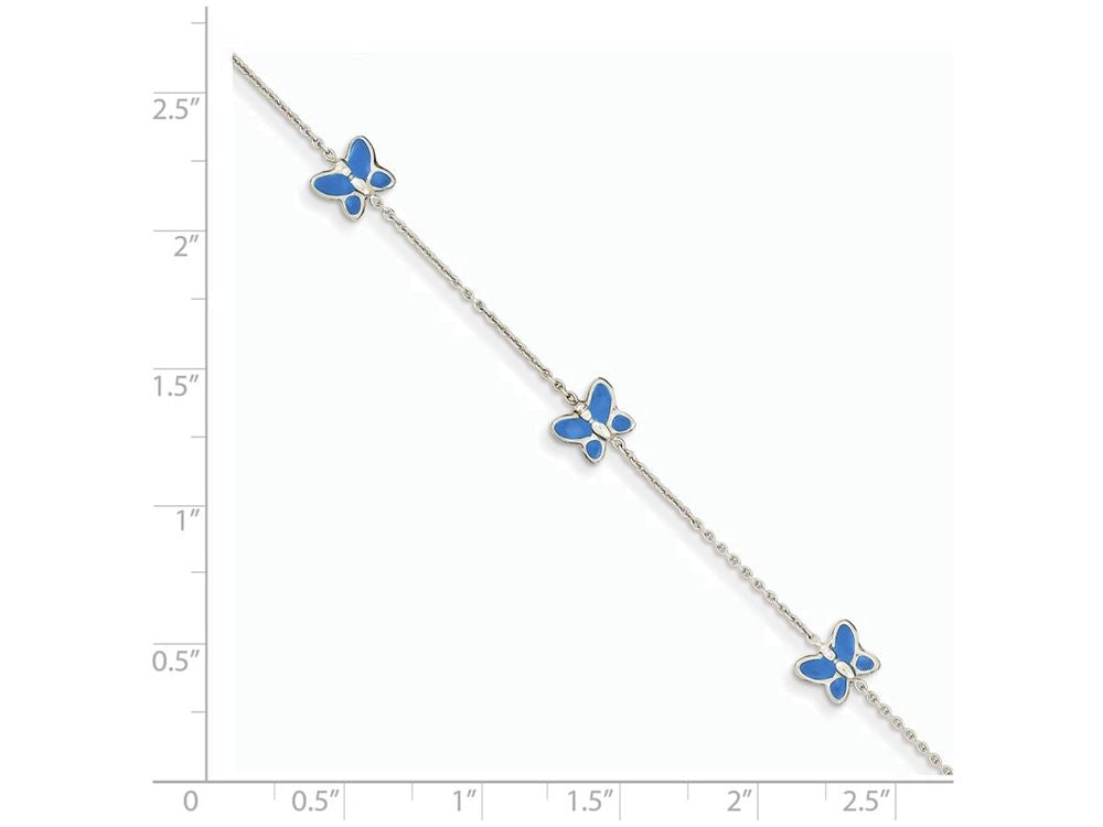 FJC Finejewelers 10 Inch 14k White Gold Blue Enameled Butterfly Anklet