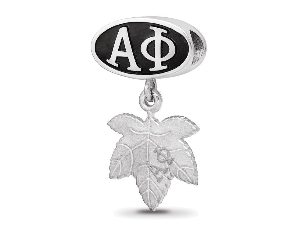 LogoArt Sterling Silver Alpha Phi Bead Charm With Ivy Leaf Dangle Bead Charm