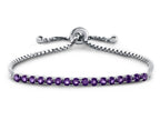 FJC Finejewelers Sterling Silver Slider Chain Adjustable Bracelet with 16 Round Amethyst Stones