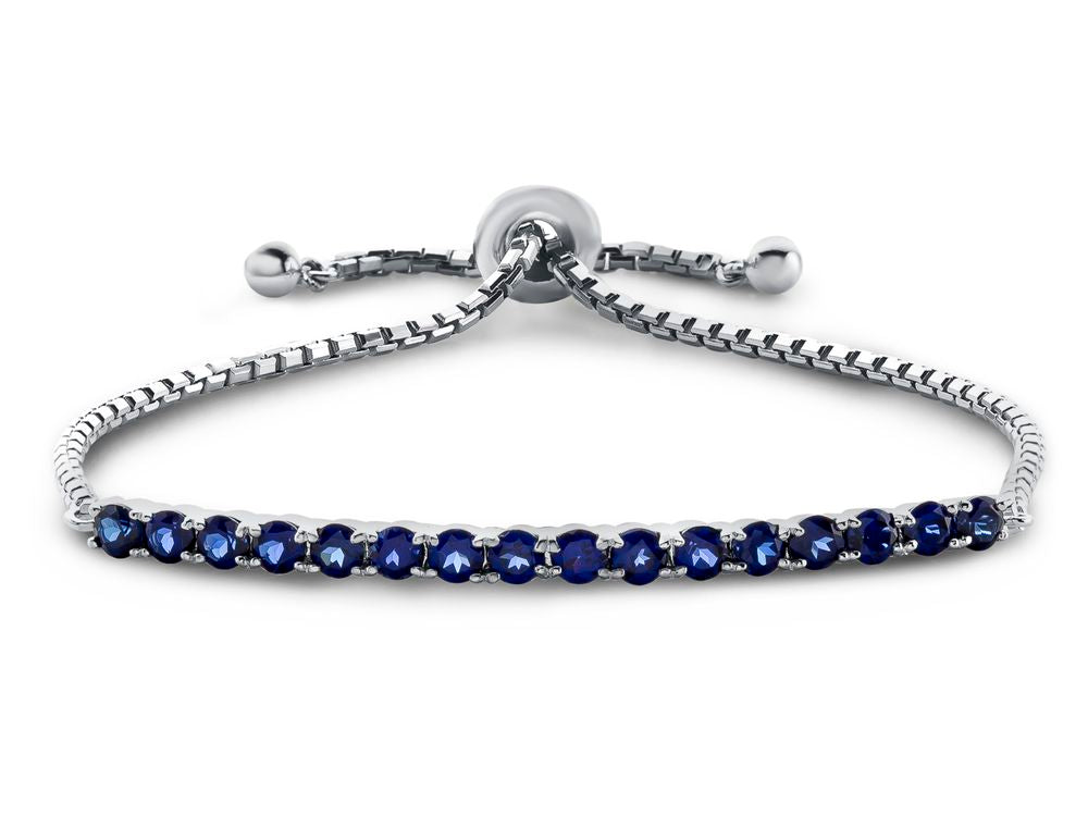 FJC Finejewelers Sterling Silver Slider Chain Adjustable Bracelet with 16 Round Created Blue Sapphire Stones