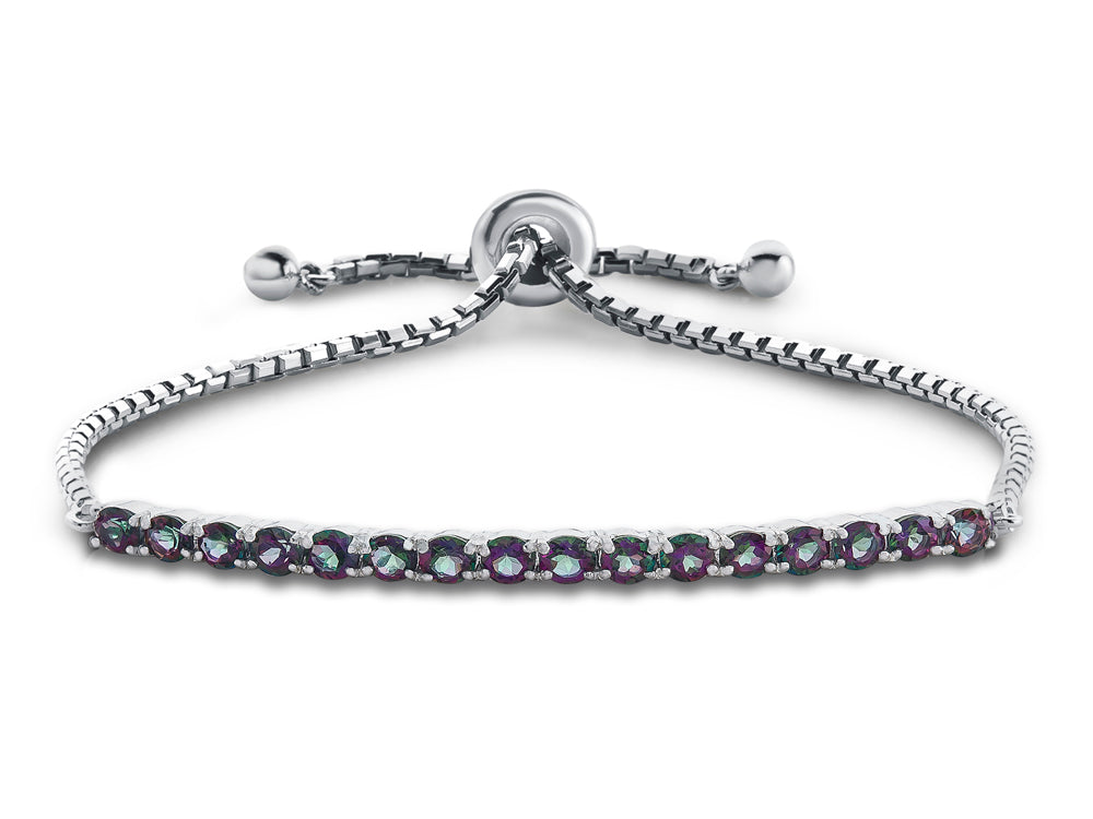 FJC Finejewelers Sterling Silver Slider Chain Adjustable Bracelet with 16 Round Mystic Topaz Stones