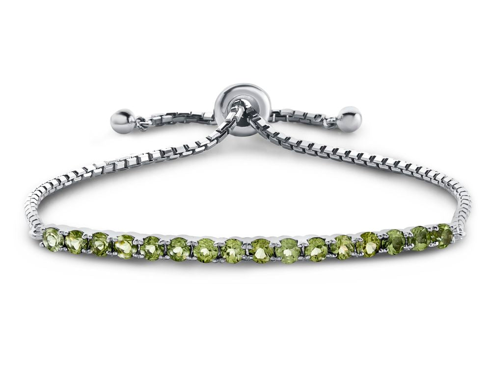 FJC Finejewelers Sterling Silver Slider Chain Adjustable Bracelet with 16 Round Peridot Stones