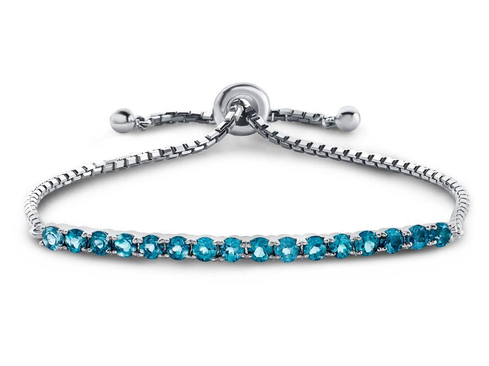 FJC Finejewelers Sterling Silver Slider Chain Adjustable Bracelet with 16 Round Coated Paraiba Topaz Stones