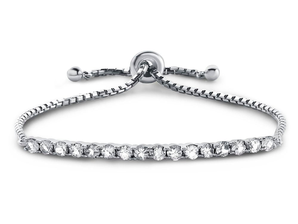 FJC Finejewelers Sterling Silver Slider Chain Adjustable Bracelet with 16 Round White Topaz Stones