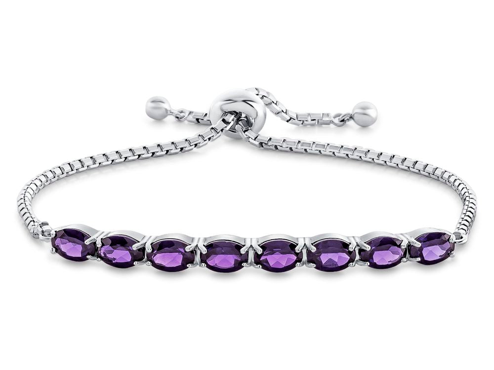FJC Finejewelers Sterling Silver Slider Chain Adjustable Bracelet with 8 Oval Amethyst Stones