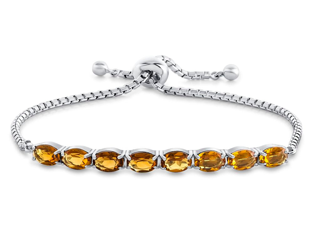 FJC Finejewelers Sterling Silver Slider Chain Adjustable Bracelet with 8 Oval Citrine Stones