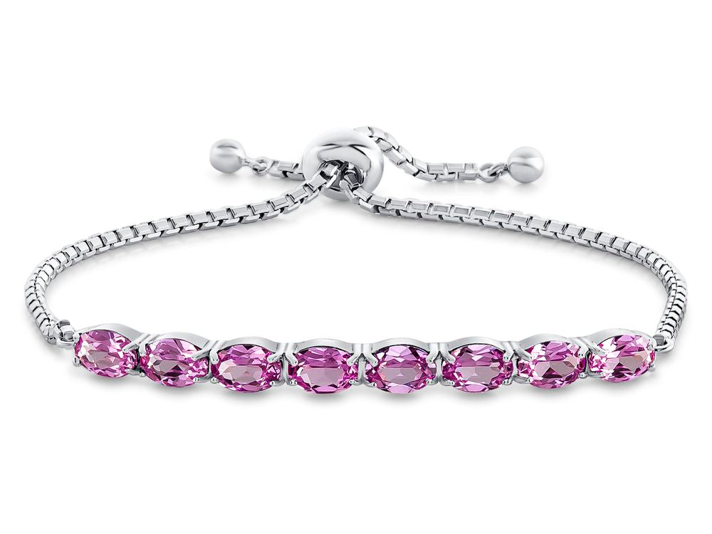 FJC Finejewelers Sterling Silver Slider Chain Adjustable Bracelet with 8 Oval Created Pink Sapphire Stones