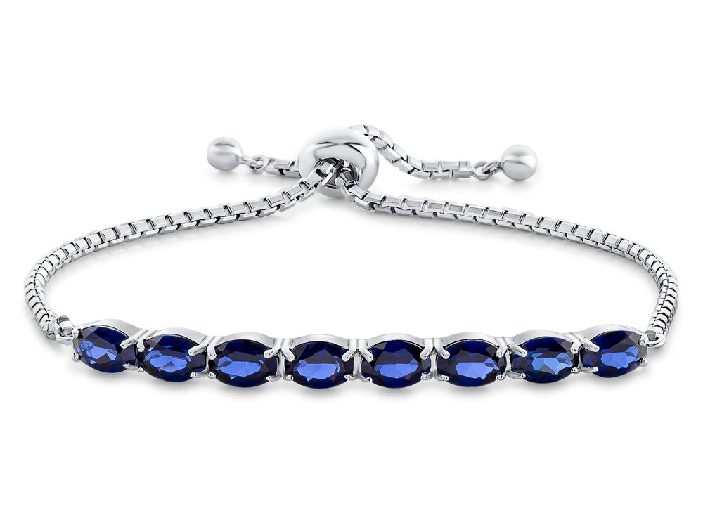 FJC Finejewelers Sterling Silver Slider Chain Adjustable Bracelet with 8 Oval Created Blue Sapphire Stones