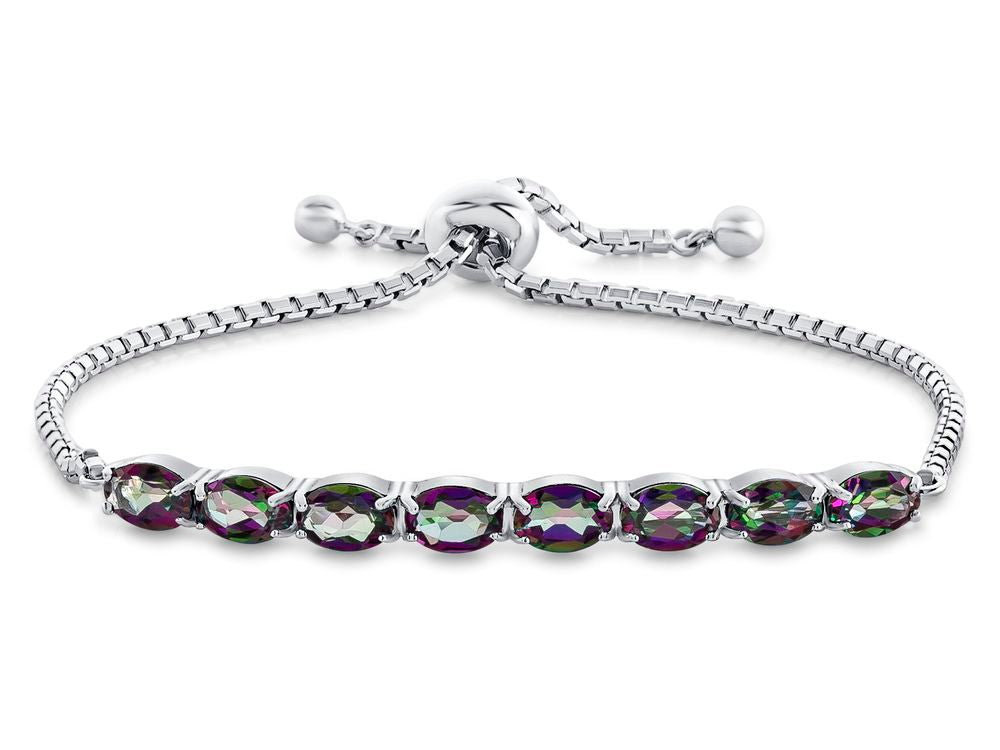 FJC Finejewelers Sterling Silver Slider Chain Adjustable Bracelet with 8 Oval Mystic Topaz Stones