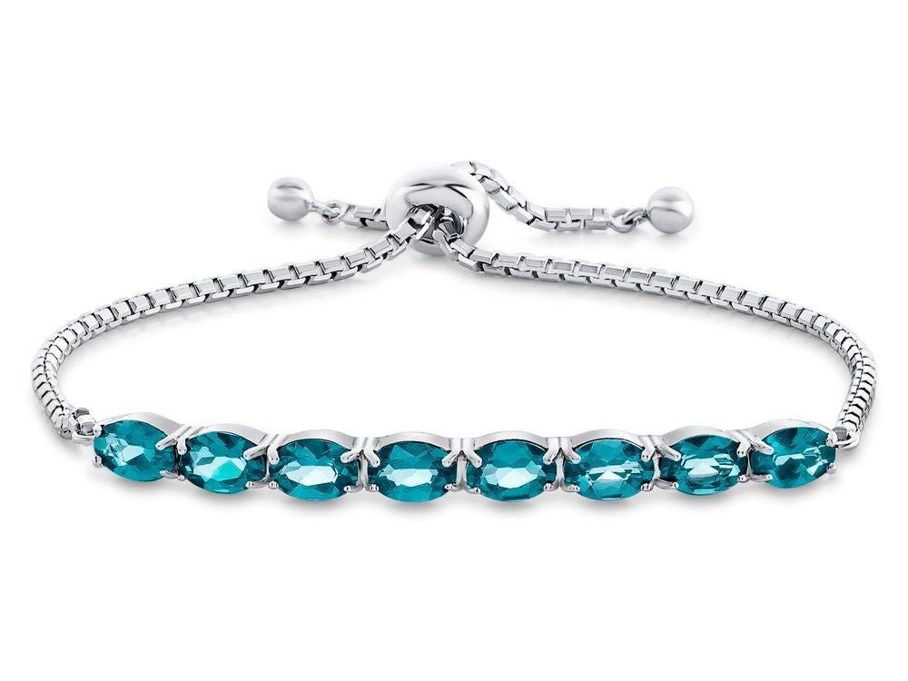 FJC Finejewelers Sterling Silver Slider Chain Adjustable Bracelet with 8 Oval Coated Paraiba Topaz Stones