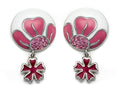 Finejewelers Pink and White Enamel Sterling Silver Earrings with Pink CZ's and a Dangling Clover Charm
