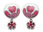 Finejewelers Pink and White Enamel Sterling Silver Earrings with Pink CZ's and a Dangling Clover Charm