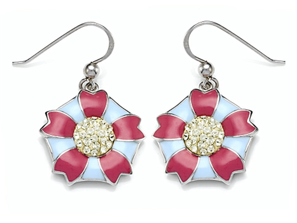 Finejewelers Blue and Pink Enamel Sterling Silver Earrings with Yellow CZ's