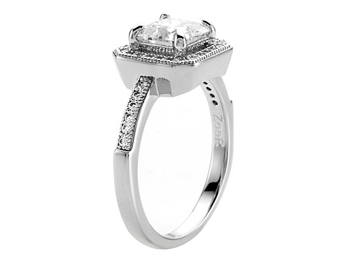 Zoe R™ 925 Sterling Silver Micro Pave Hand Set Cubic Zirconia (CZ) Princess Cut Center Engagement Ring