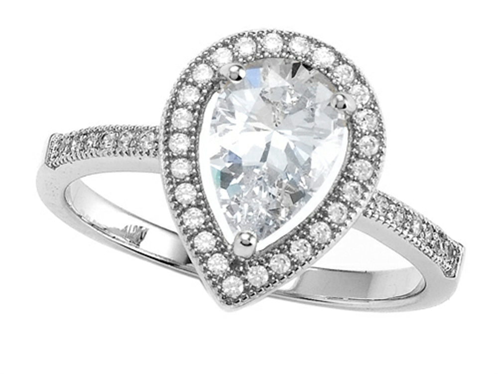 Zoe R™ 925 Sterling Silver Micro Pave Hand Set Cubic Zirconia (CZ) Pear Shape Engagement Ring