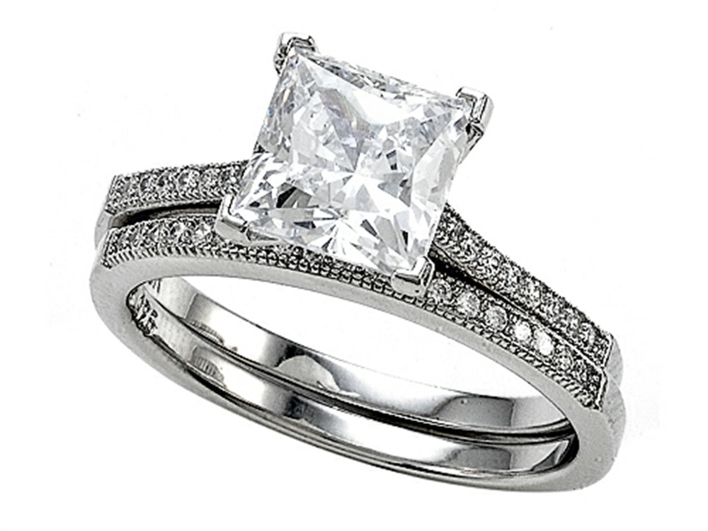 Zoe R™ 925 Sterling Silver Micro Pave Hand Set Cubic Zirconia (CZ) Princess Cut Center Wedding Set