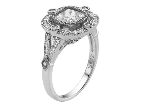 Zoe R™ 925 Sterling Silver Micro Pave Hand Set Cushion-Cut Cubic Zirconia (CZ) Engagement Ring