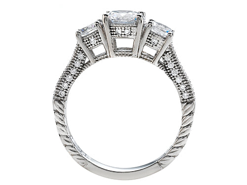 Zoe R™ 925 Sterling Silver Micro Pave Hand Set Cubic Zirconia (CZ) 3 Stone Engagement Ring