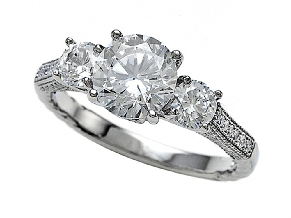 Zoe R™ Micro Pave Hand Set Cubic Zirconia (CZ) 3 Stone Engagement Ring with 7mm center.