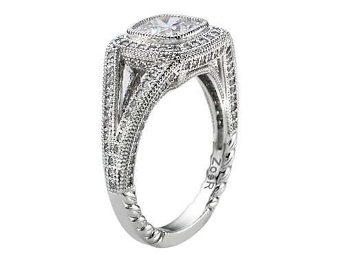 Zoe R™ 925 Sterling Silver Micro Pave Hand Set Cubic Zirconia (CZ) Halo Cushion-Cut Engagement Ring
