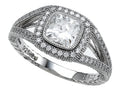 Zoe R™ 925 Sterling Silver Micro Pave Hand Set Cubic Zirconia (CZ) Halo Cushion-Cut Engagement Ring