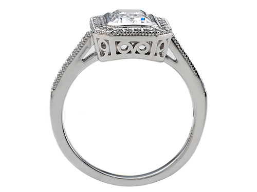 Zoe R™ 925 Sterling Silver Micro Pave Hand Set Cubic Zirconia (CZ) Halo Emerald Cut Center Engagement Ring