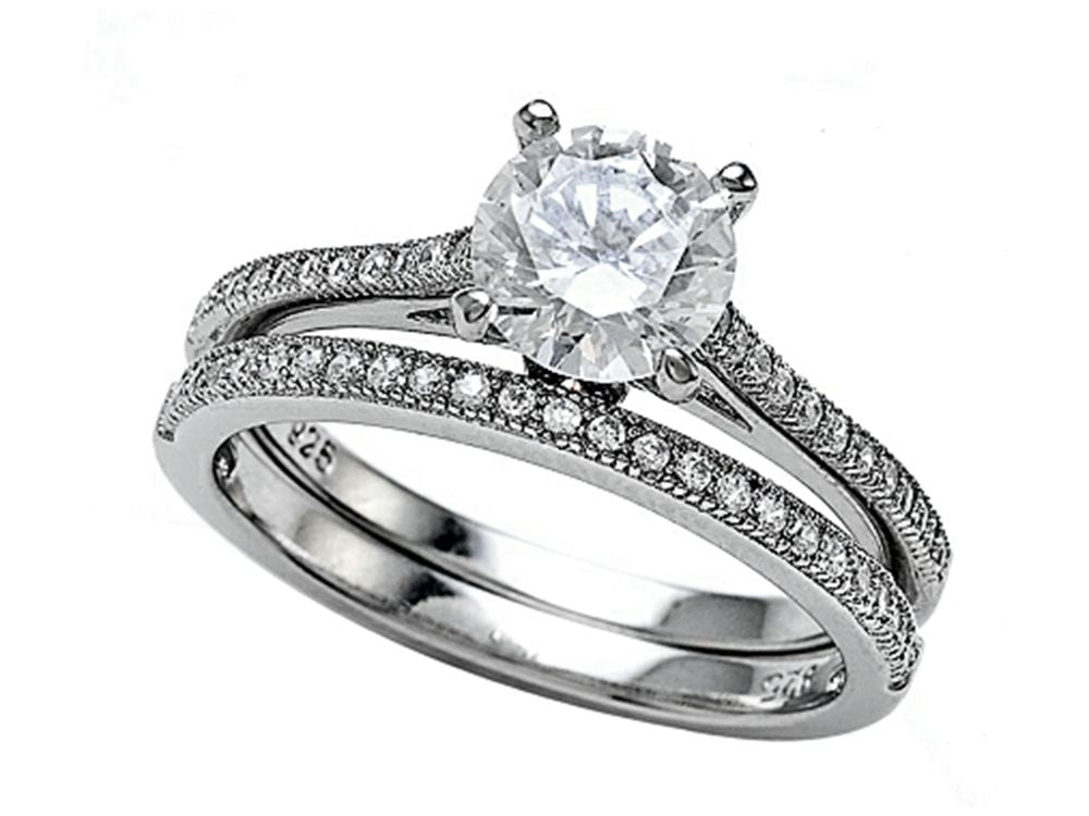 Zoe R™ 925 Sterling Silver Micro Pave Hand Set Cubic Zirconia (CZ) Wedding Set