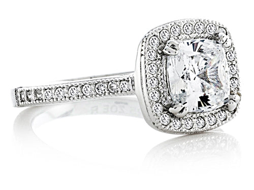 Zoe R™ 925 Sterling Silver Micro Pave Hand Set Cubic Zirconia Halo 6mm Cushion-Cut Center Ring Wedding Set