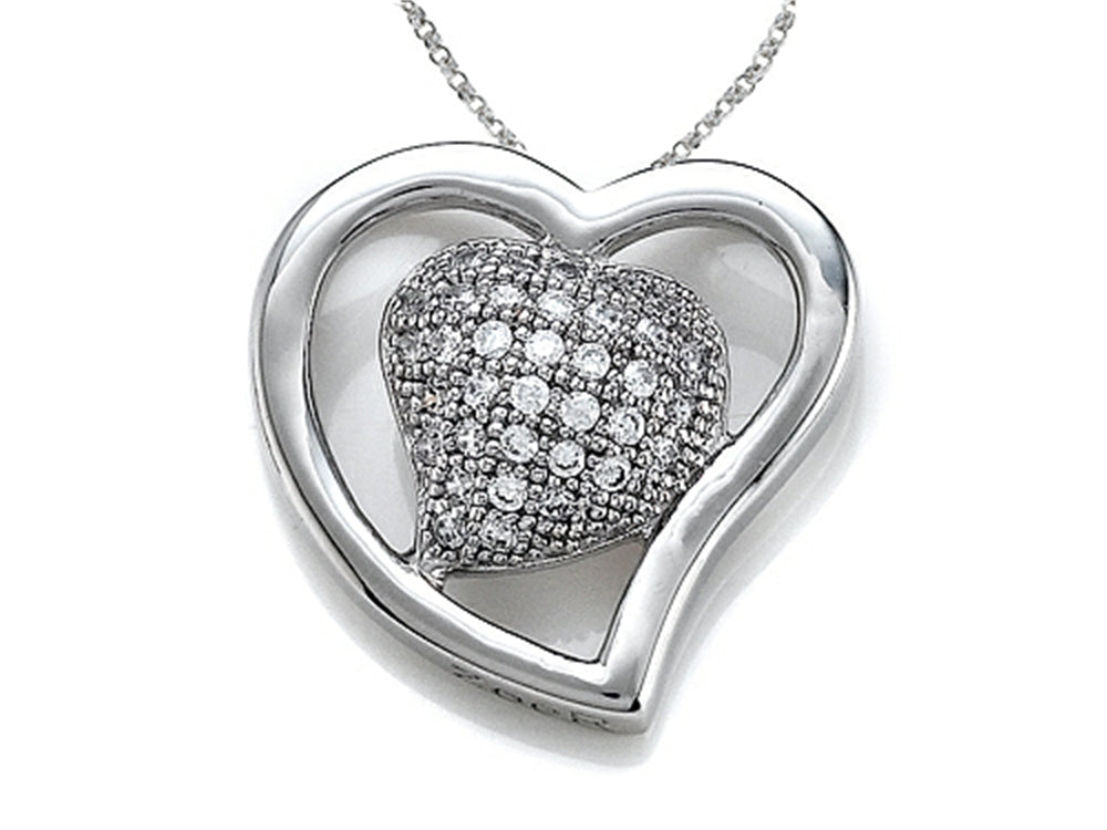 Zoe R™ 925 Sterling Silver Micro Pave Hand Set Cubic Zirconia Heart Pendant Necklace On 18 Inch Chain