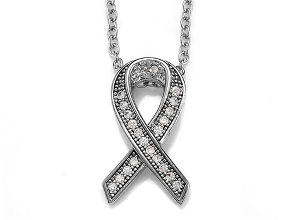 Zoe R™ 925 Sterling Silver Micro Pave Hand Set Cubic Zirconia (CZ) Ribbon Pendant Necklace