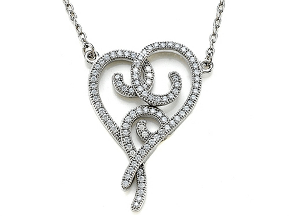 Zoe R™ Sterling Silver Micro Pave Hand Set Cubic Zirconia (CZ) Heart Pendant Necklace