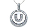Zoe R™ Sterling Silver Micro Pave Hand Set Cubic Zirconia (CZ) Letter U Initial Disc Pendant Necklace
