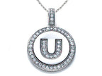 Zoe R™ Sterling Silver Micro Pave Hand Set Cubic Zirconia (CZ) Letter U Initial Disc Pendant Necklace
