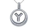 Zoe R™ Sterling Silver Micro Pave Hand Set Cubic Zirconia (CZ) Letter Y Initial Disc Pendant Necklace
