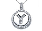 Zoe R™ Sterling Silver Micro Pave Hand Set Cubic Zirconia (CZ) Letter Y Initial Disc Pendant Necklace