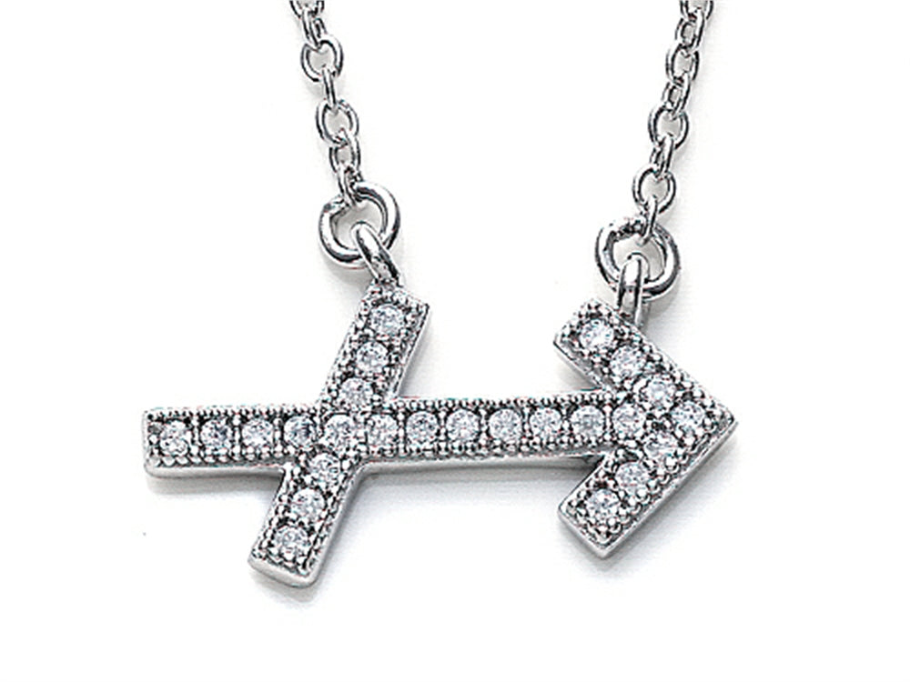 Zoe R™ Sterling Silver Micro Pave Hand Set Cubic Zirconia (CZ) Sagittarius Zodiac Pendant Necklace On 18 Inch Adjustable