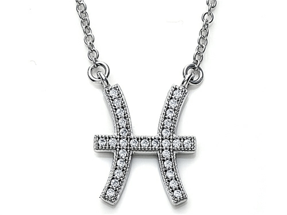 Zoe R™ Sterling Silver Micro Pave Hand Set Cubic Zirconia (CZ) Pisces Zodiac Pendant Necklace On 18 Inch Adjustable Chai