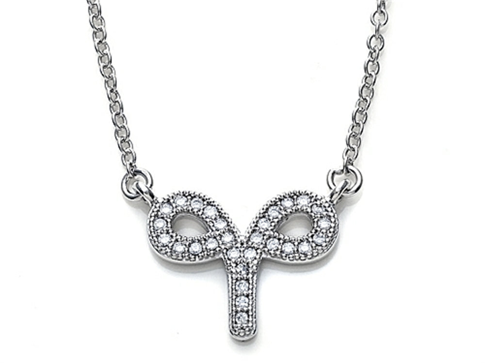 Zoe R™ Sterling Silver Micro Pave Hand Cubic Zirconia Aries Zodiac Pendant Necklace 18 In Adjustable Chain