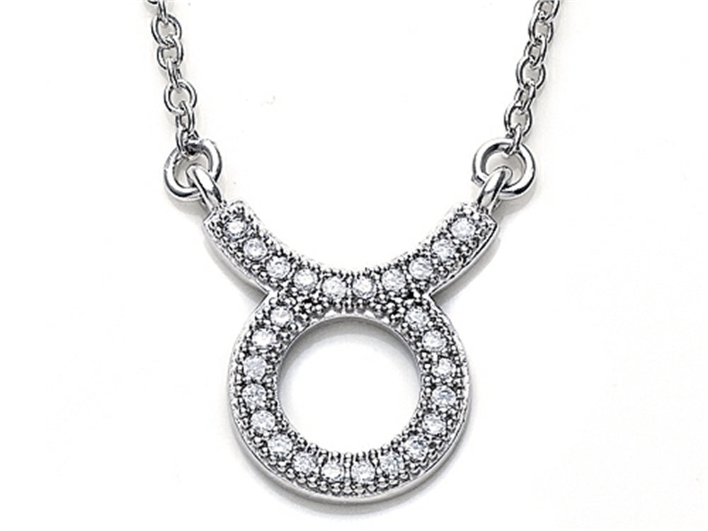 Zoe R™ Sterling Silver Micro Pave Hand Set Cubic Zirconia (CZ) Taurus Zodiac Pendant Necklace On 18 Inch Adjustable Chai