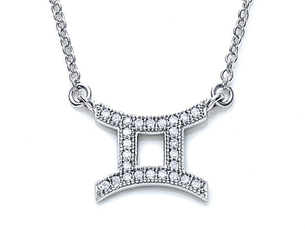 Zoe R™ Sterling Silver Micro Pave Hand Set Cubic Zirconia (CZ) Gemini Zodiac Pendant Necklace On 18 Inch Adjustable Chai